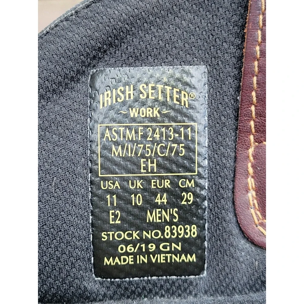 Irish Setter Work Boots Brown Marshall 83938 Steel Toe Waterproof Mens 11 E2‎